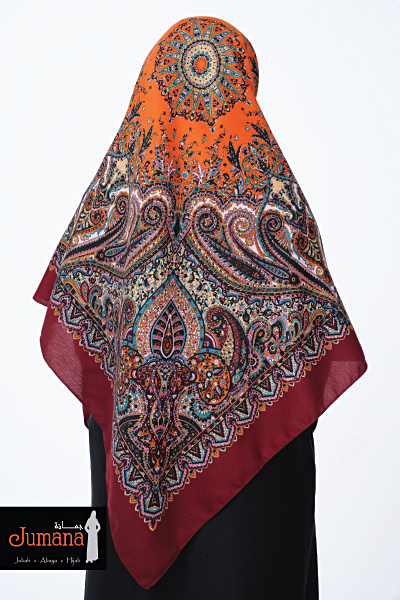 Square Hijab ZMB 01 - Maroon Orange