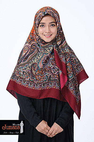 Square Hijab ZMB 01 - Maroon Orange