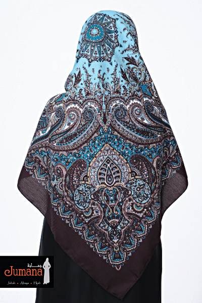 Square Hijab ZMB 07 - Dark Brown + Turqoise
