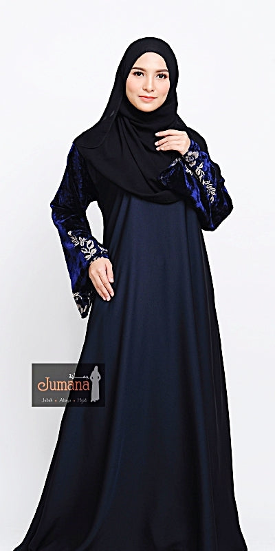 Abaya Velvet Flower - Deep Blue