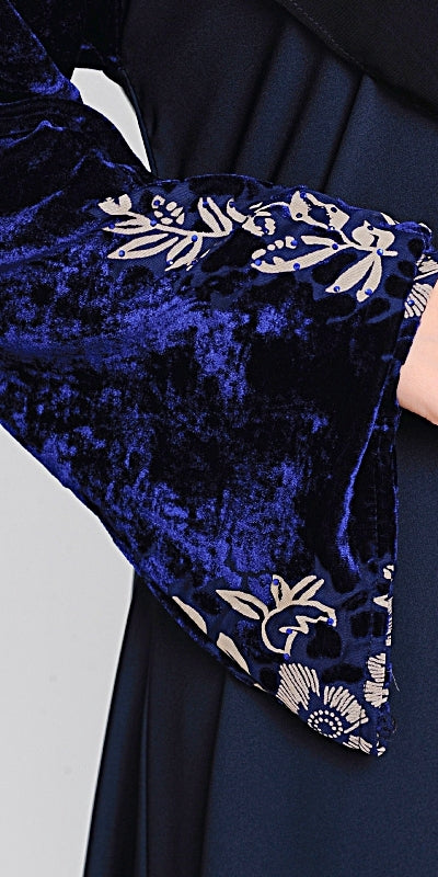 Abaya Velvet Flower - Deep Blue